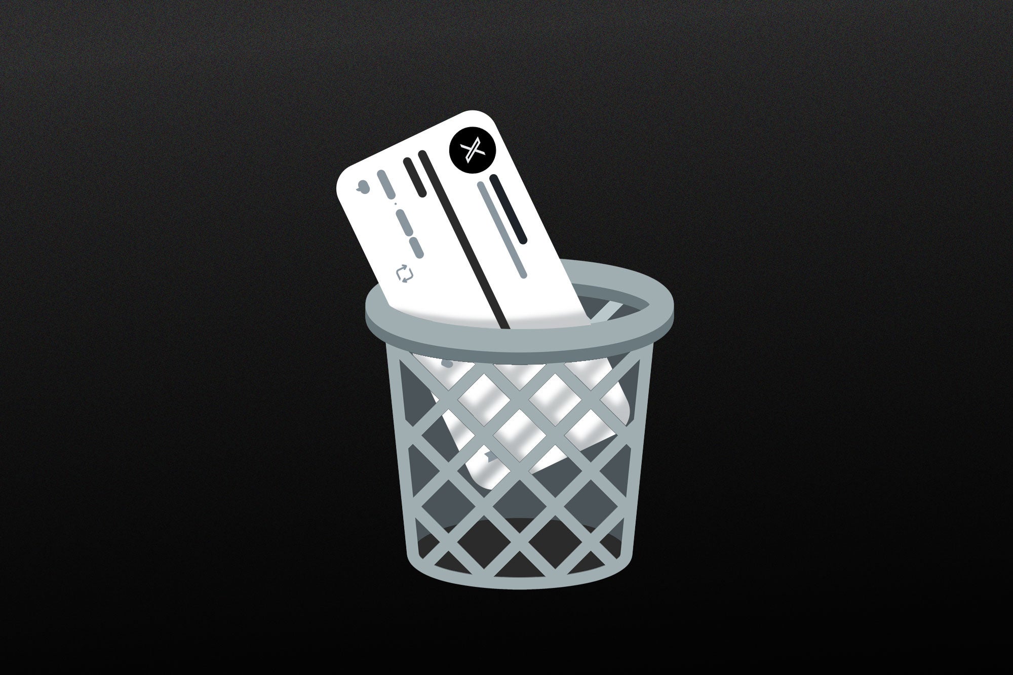 Illustration of a tweet going into a trash bin. 