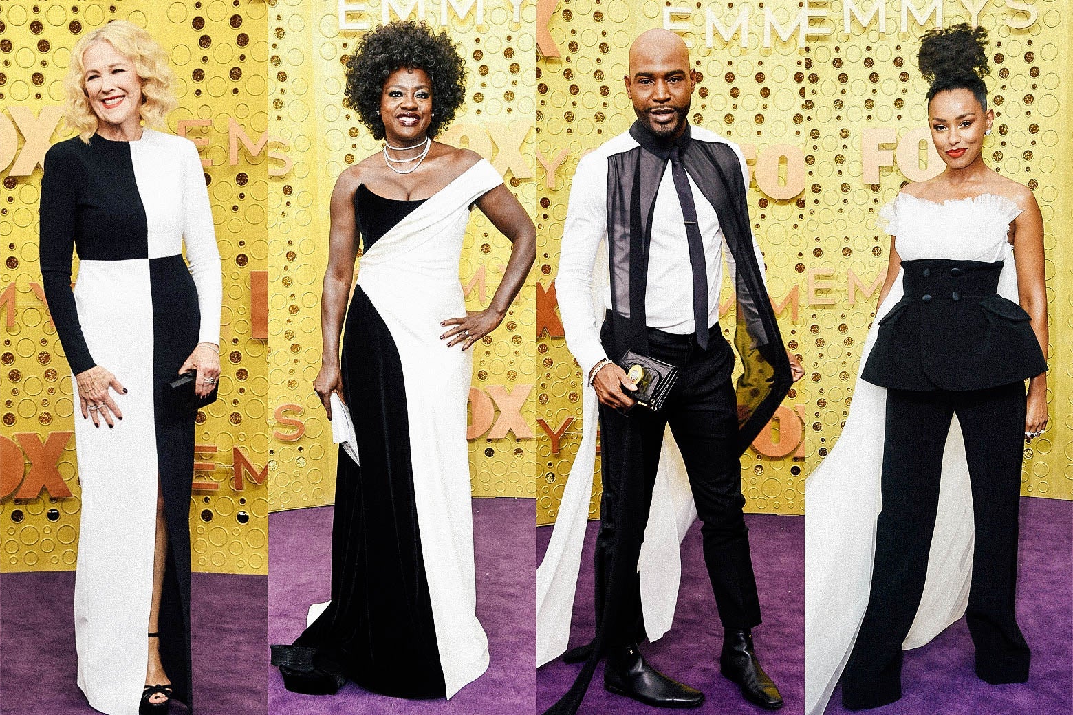 Catherine O’Hara; Viola Davis; Karamo Brown; Melanie Liburd on the Emmys purple carpet.