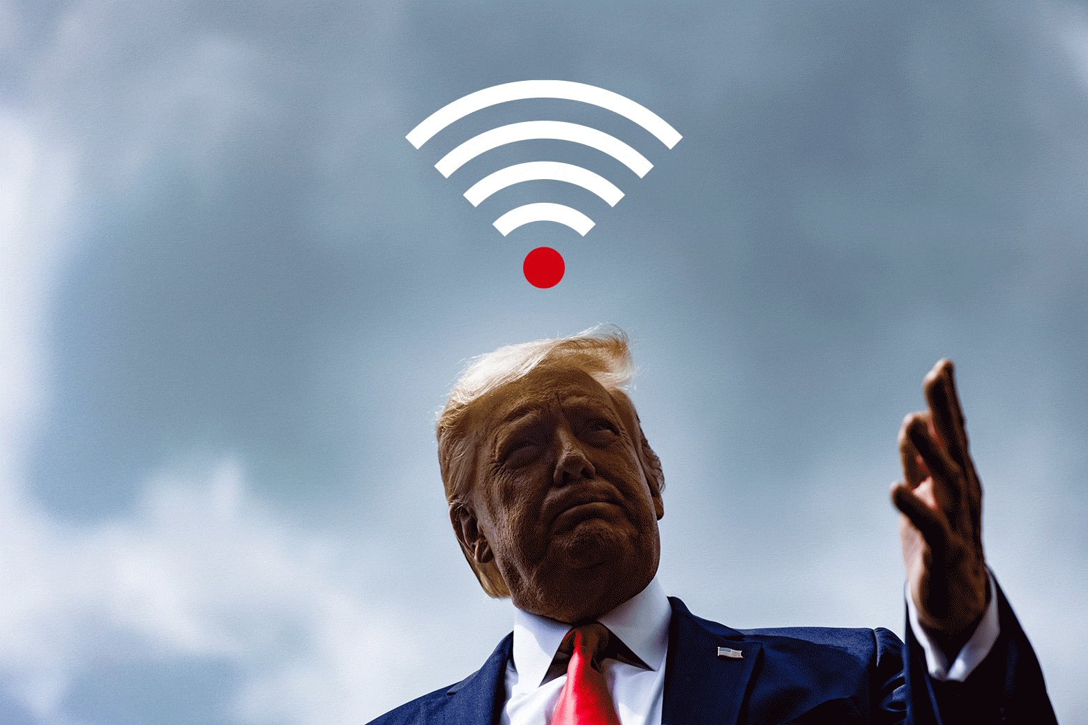 Low Wi-Fi signal blinking above Donald Trump's head