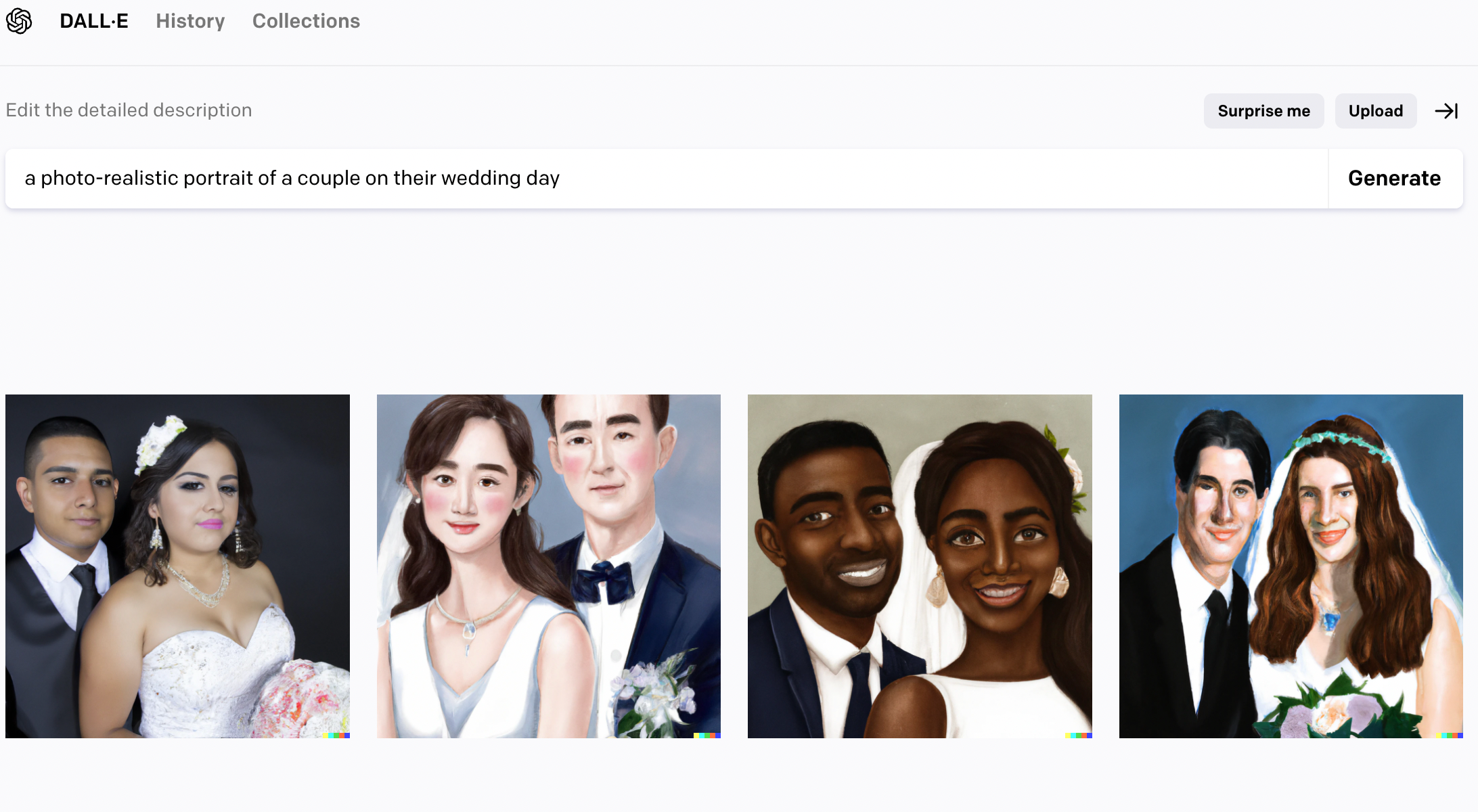 Four images of married couples. One of the four is Black.
