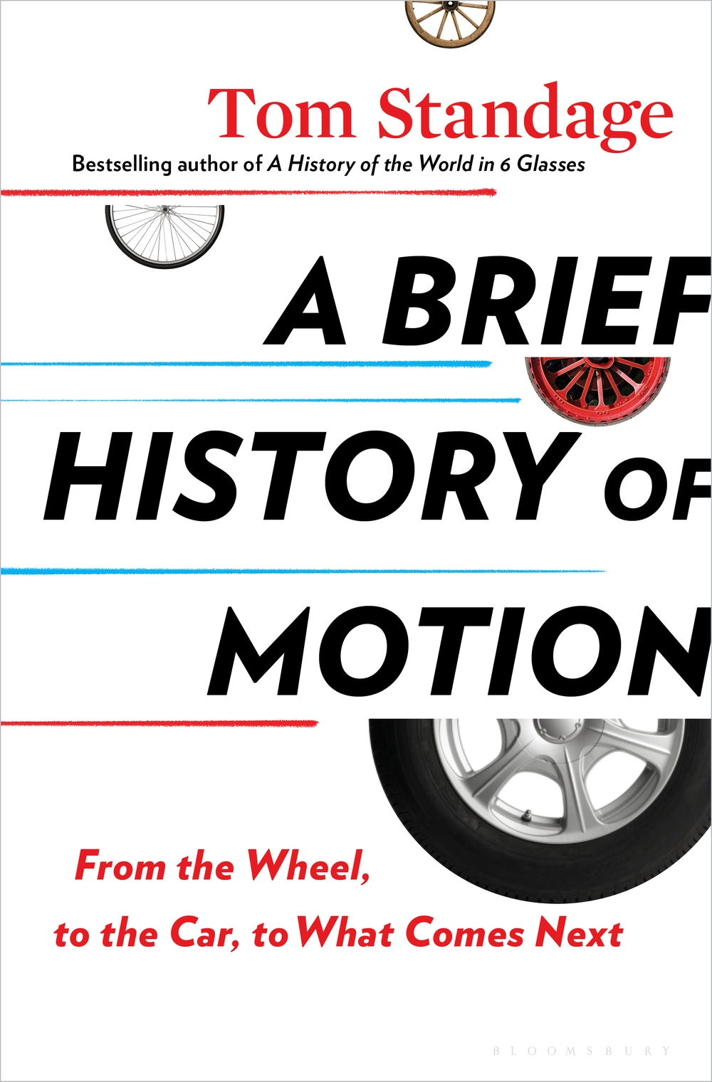 The cover of the book A Brief History of Motion, with the title in block letters over images of a few different kinds of wheels