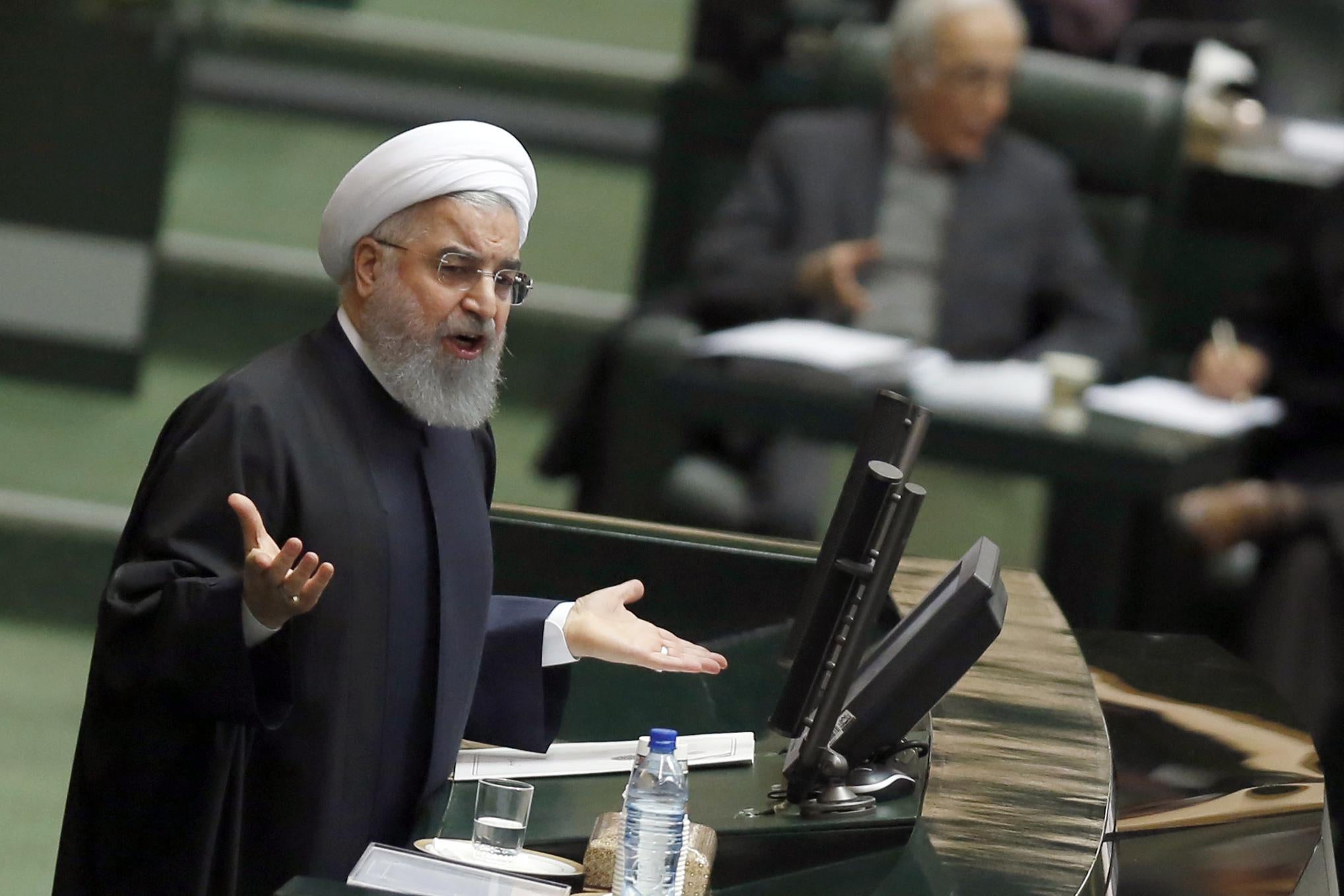 Iran's President Hassan Rouhani presents to the parliament his budget for 2018-2019 on December 10, 2017, in Tehran. / AFP PHOTO / ATTA KENARE        (Photo credit should read ATTA KENARE/AFP/Getty Images)
