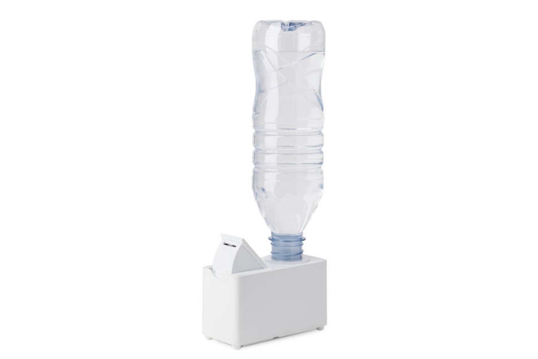 Swizz Style ultrasonic humidifier with water bottle attached.