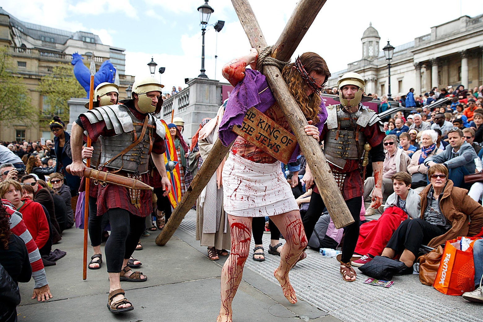 Actors perform The Passion of Jesus in Trafalgar Square on April 18, 2014 in London, England.