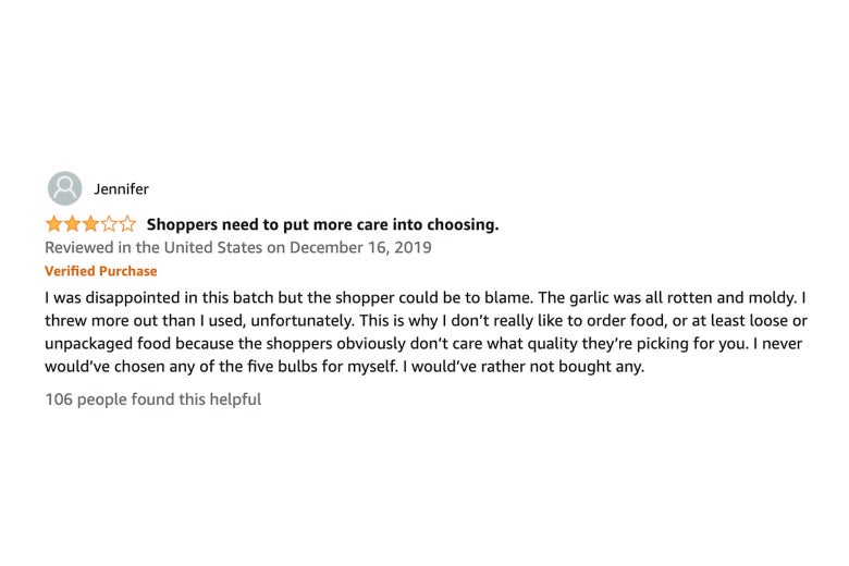 Screenshot of a three-star Amazon review about garlic