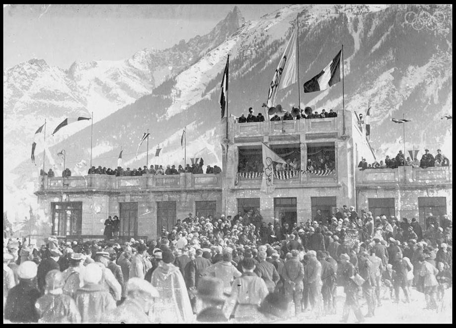 The audience and the official stand, Chamonix, 1924.