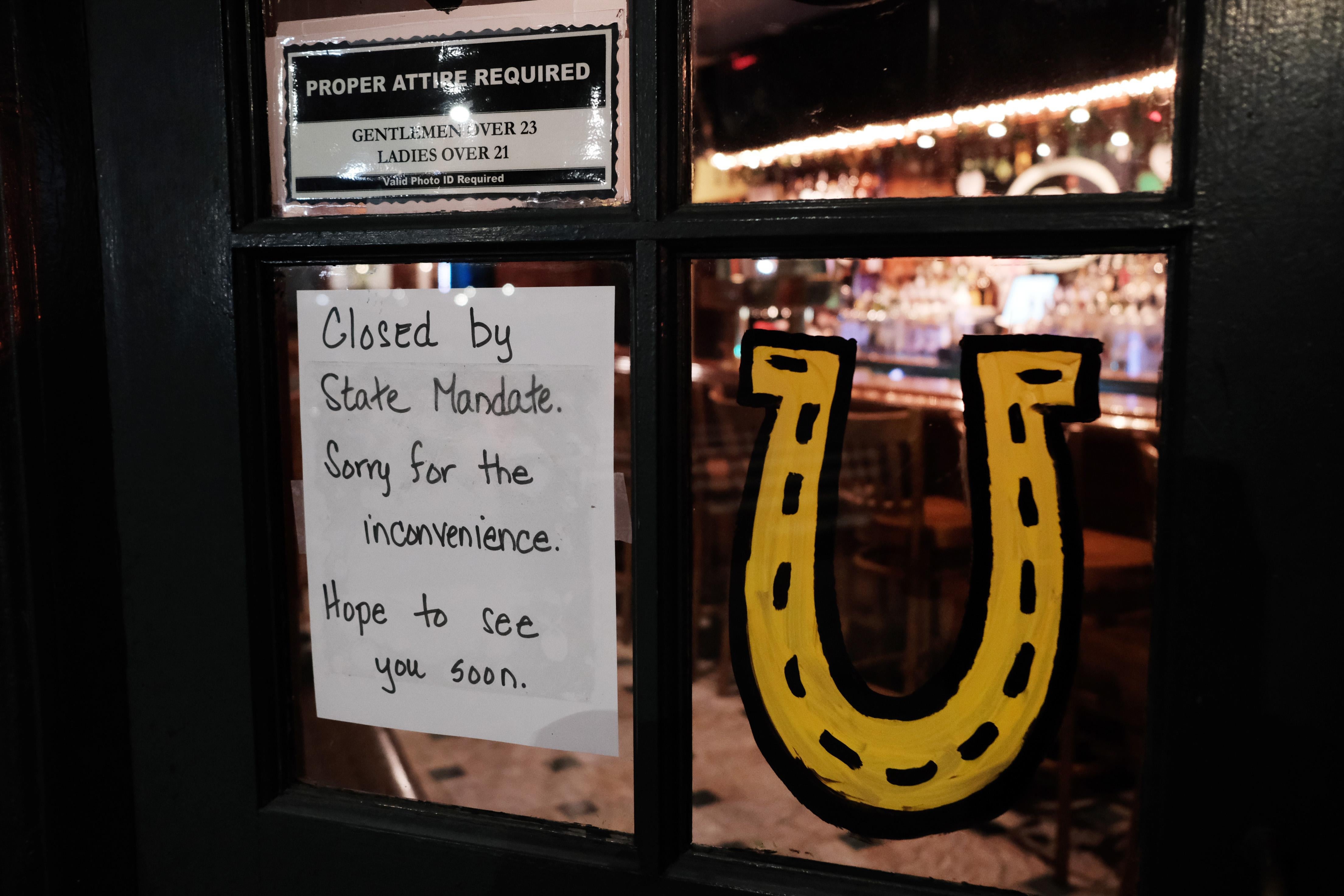 A restaurant sits closed in the early evening in Brooklyn.