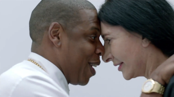 Jay Z and Marina Abramovic in the video for "Picasso Baby."