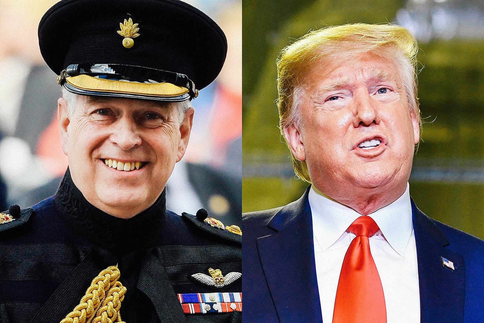 A side-by-side image of Prince Andrew and Donald Trump
