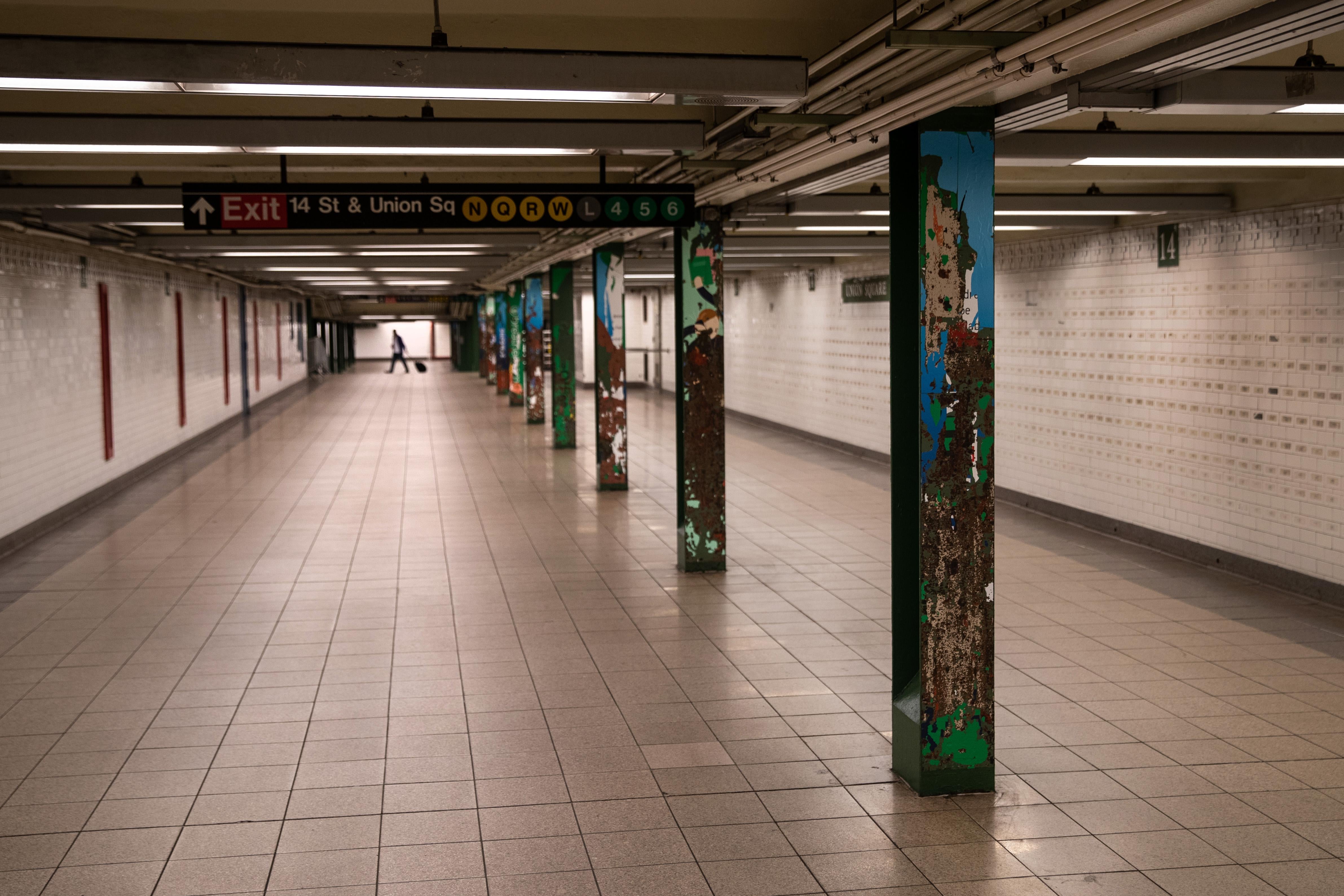A subway station sits virtually empty at Union Square in Manhattan on June 01, 2020 in New York City. Amid the coronavirus pandemic, demonstrations rage demanding justice for George Floyd, the unarmed black man who died while in the custody of Minneapolis police on May 25 . (Photo by John Moore/Getty Images)