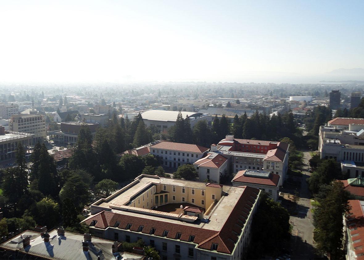 Birds eye view of Buildings of UC Berkeley Campus. 