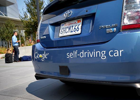 A Google self-driving car is displayed at the Google headquarters on September 25, 2012 in Mountain View, California. 