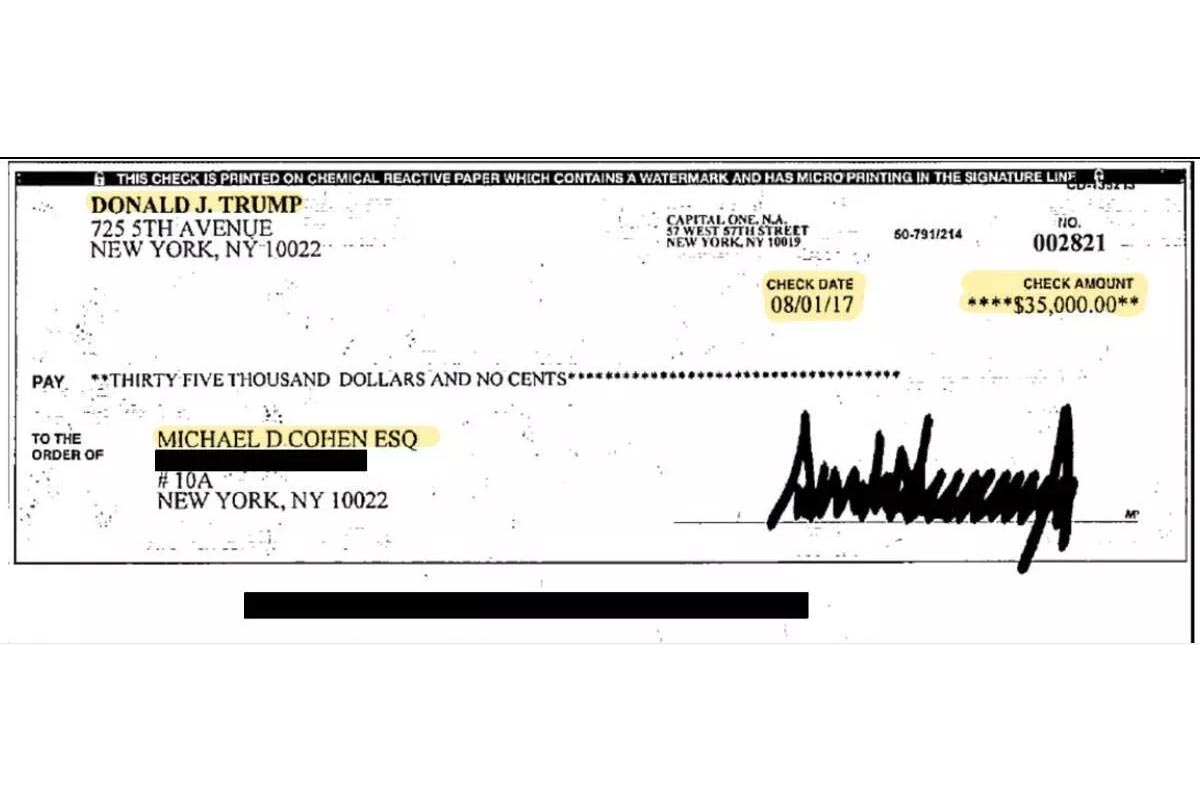 Check No. 002821 from Trump to Cohen.