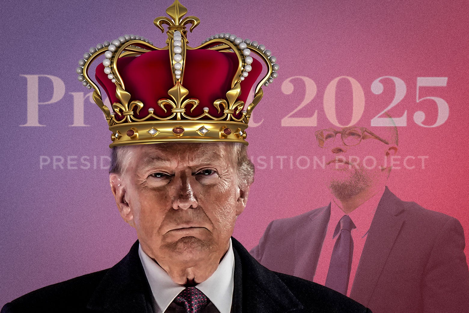 Trump wears a crown, with the logo for Project 2025 behind him.