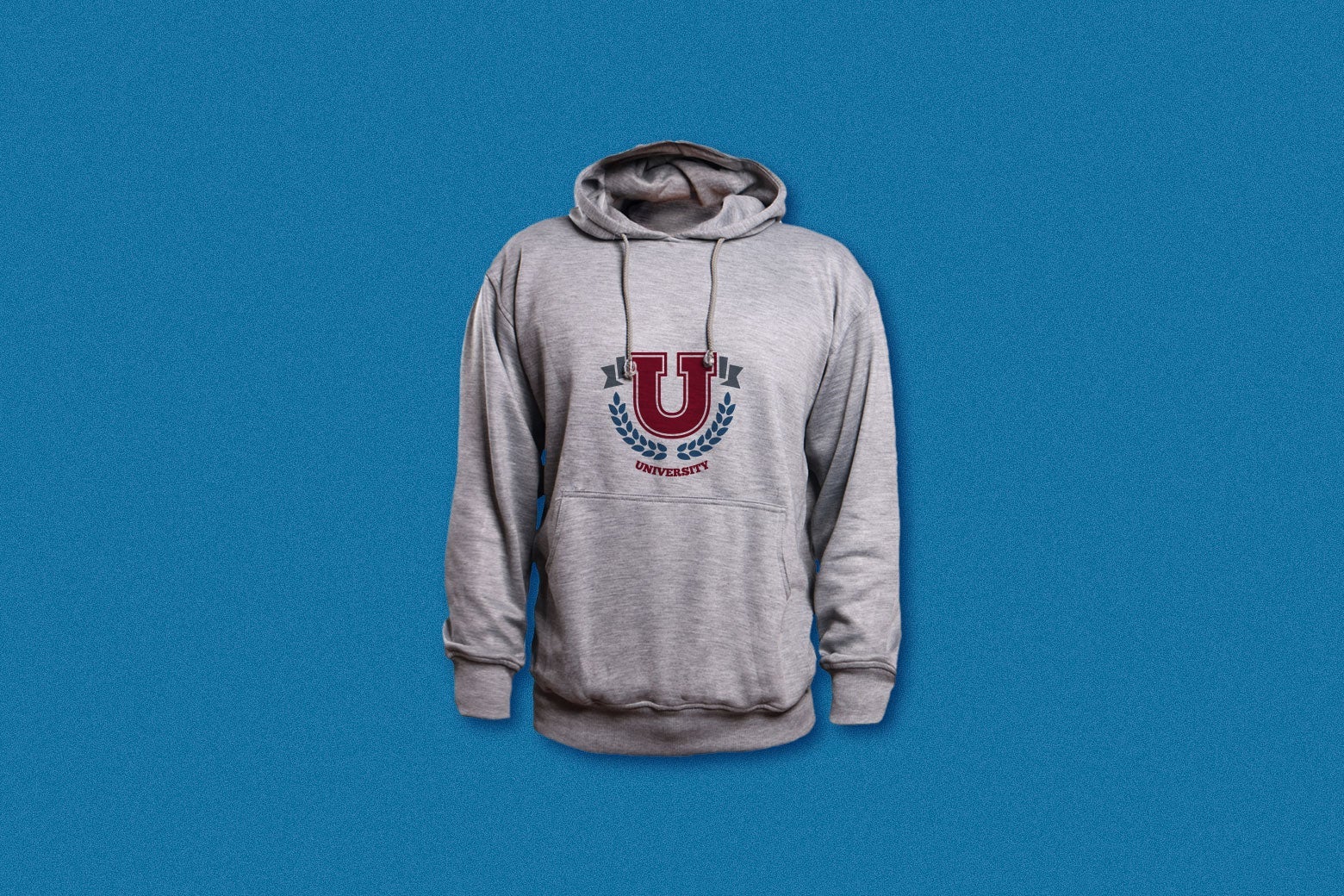 A generic university-branded gray hoodie