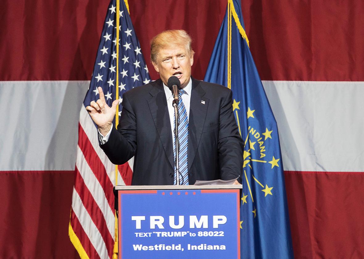 Republican presidential candidate Donald Trump speaks at the Grand Park Events Center on July 12, 2016 in Westfield, Indiana. 