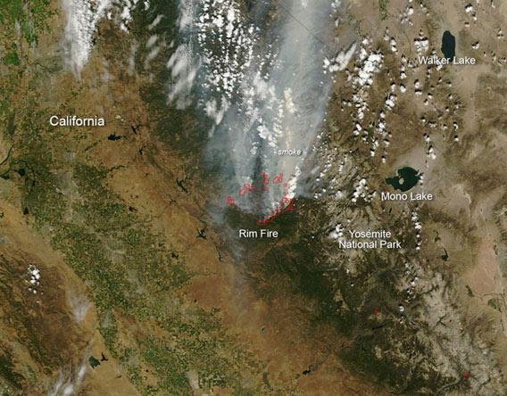 California wildfire seen from space