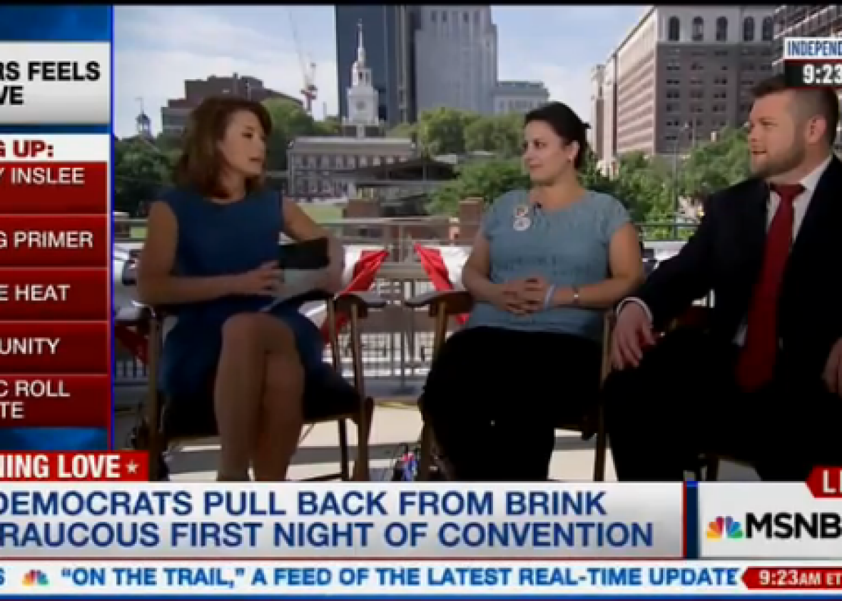 Watch an MSNBC host confront Bernie Sanders delegates about denial.