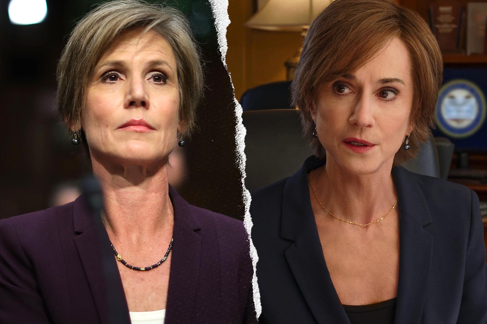 Sally Yates, and Holly Hunter as Sally Yates in The Comey Rule.