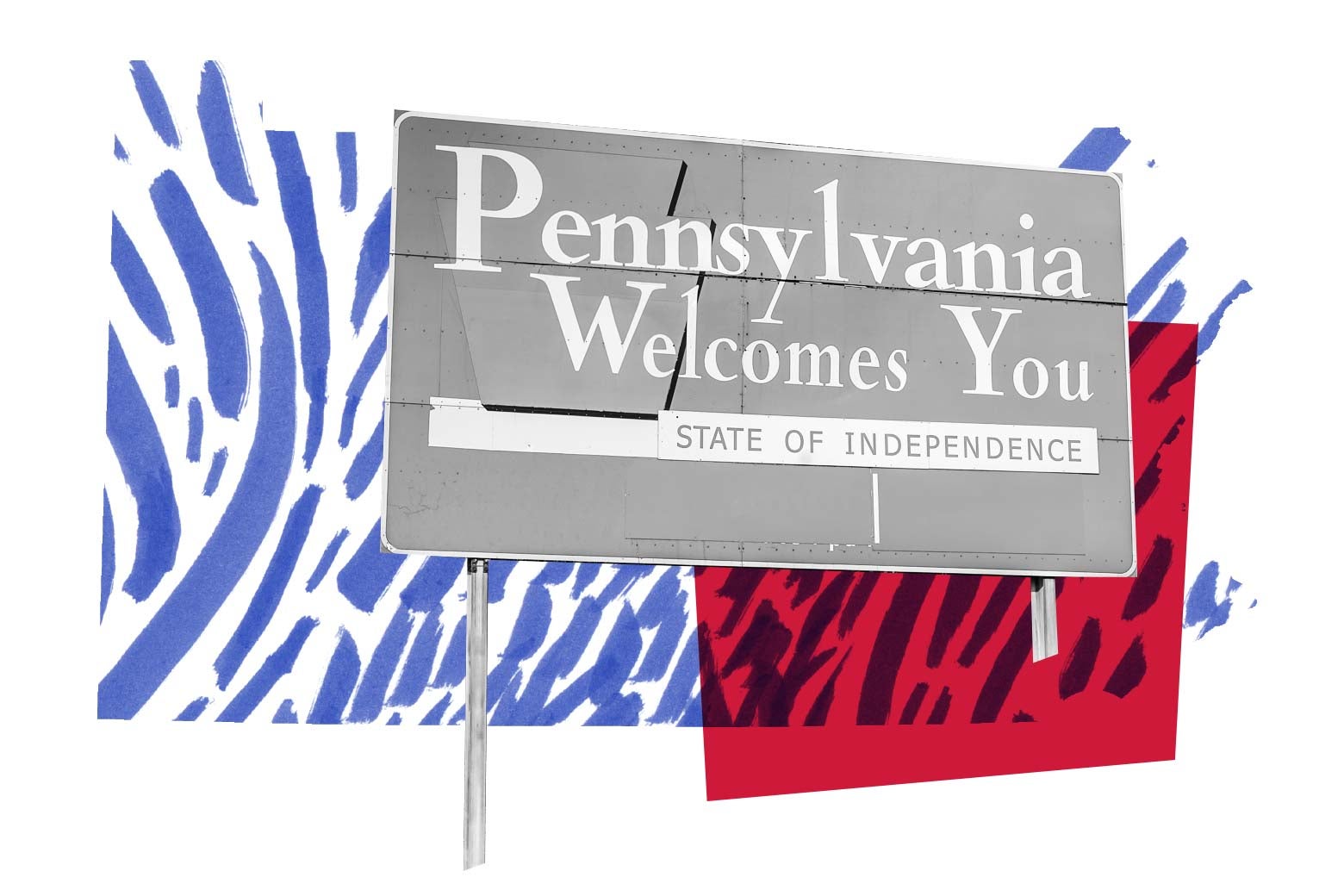A sign reads, "Pennsylvania welcomes you."