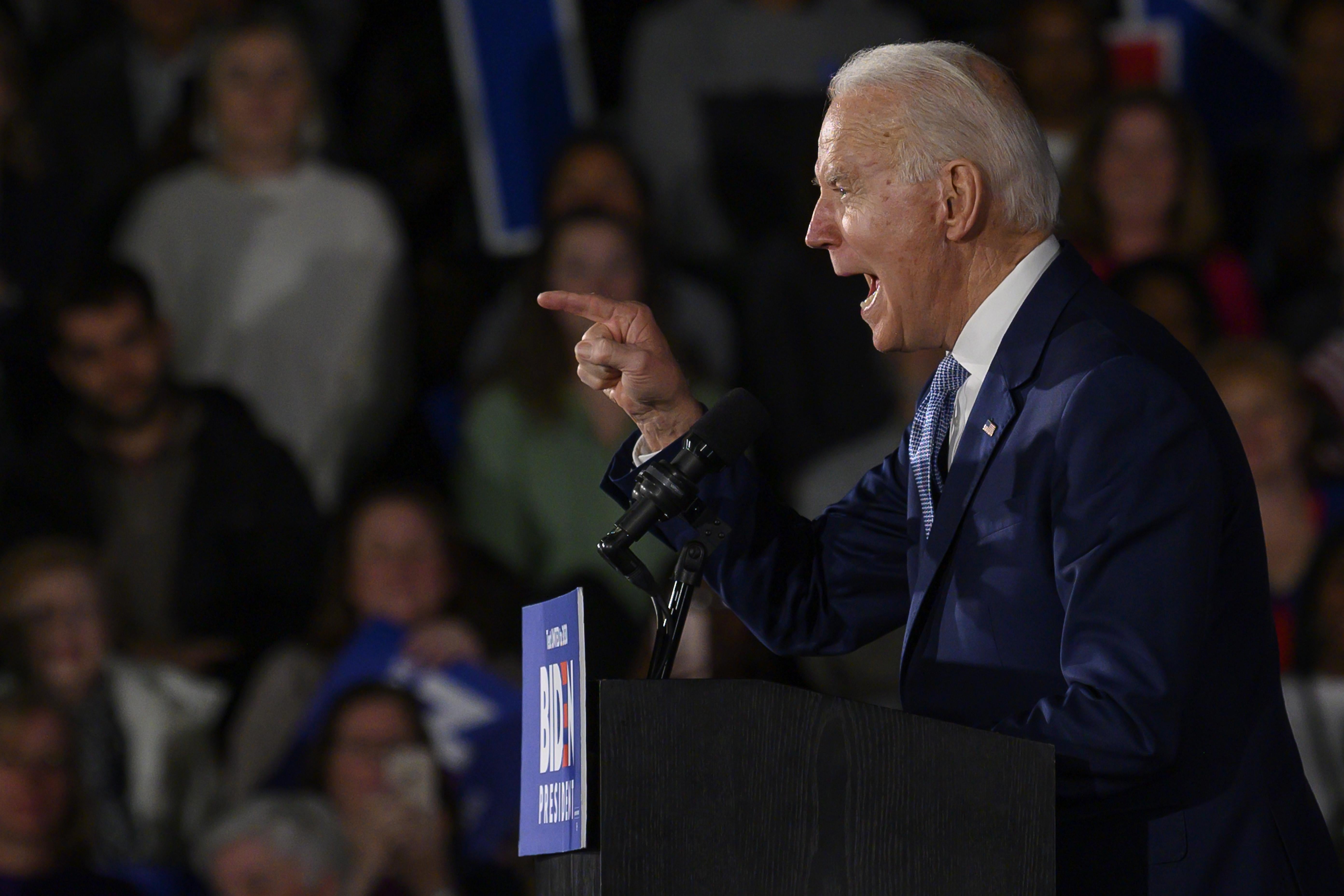 Democratic presidential candidate Joe Biden delivers remarks at his primary night election event in Columbia, South Carolina, on February 29, 2020.