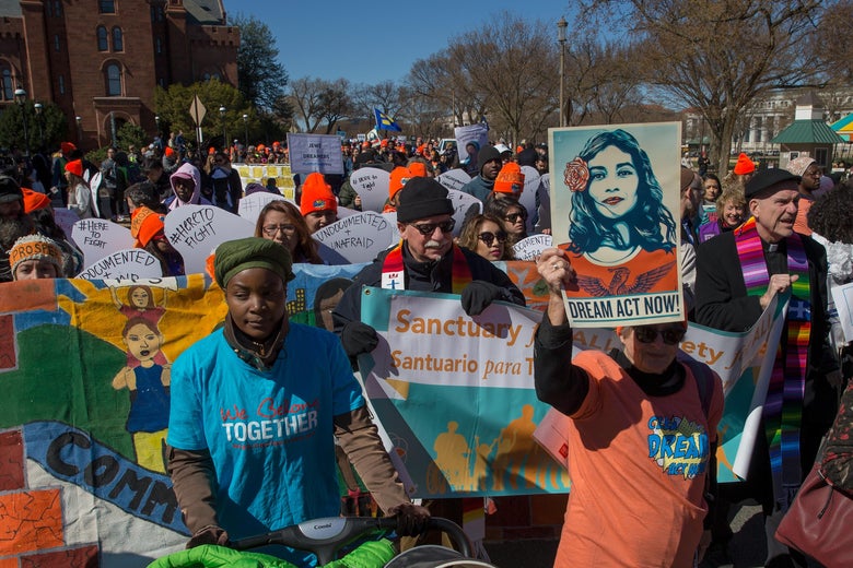Pro DACA and Dreamer supporters march towards the US Capital on the National Mall on March 5, 2018 in Washington, D.C.