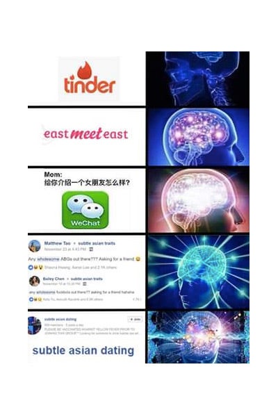 A meme describing Subtle Asian Dating.