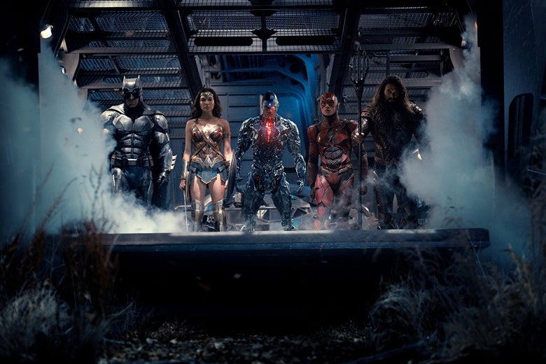 Ben Affleck, Jason Momoa, Gal Gadot, Ezra Miller, and Ray Fisher in Justice League (2017)