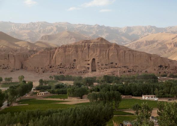 View of Bamiyan and the niches where the two buddhas used to stand before they were blown to pieces by the Taliban in 2001.