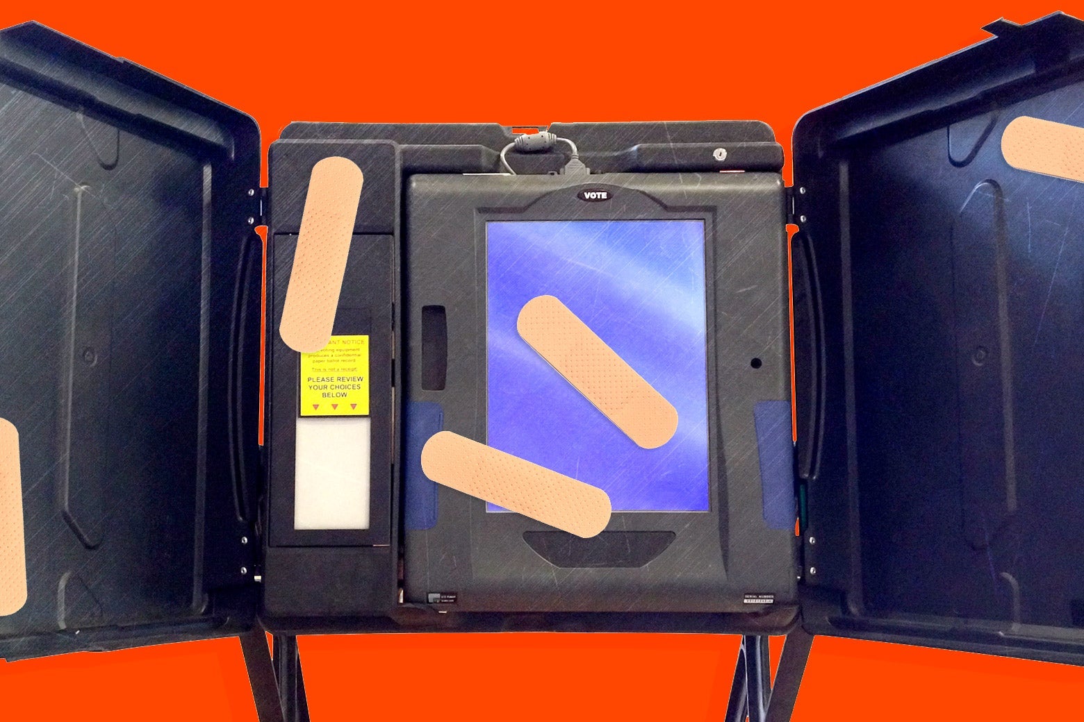 Bandages placed on a voting machine.