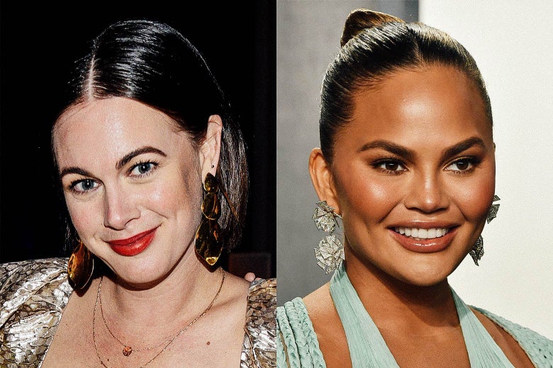 In a split image, a headshot of Alison Roman on the left. On the right, a headshot of Chrissy Teigen.