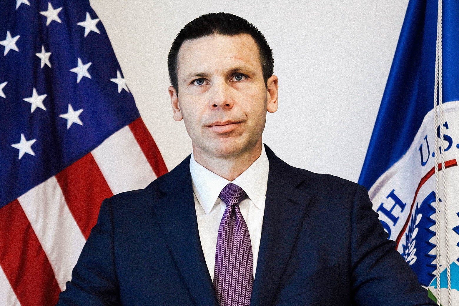 Kevin McAleenan listens to questions from DHS personnel at One World Trade Center on Monday in New York City.