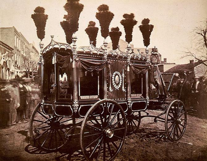 President Abraham Lincoln’s hearse in Springfield, Illinois, in 1865