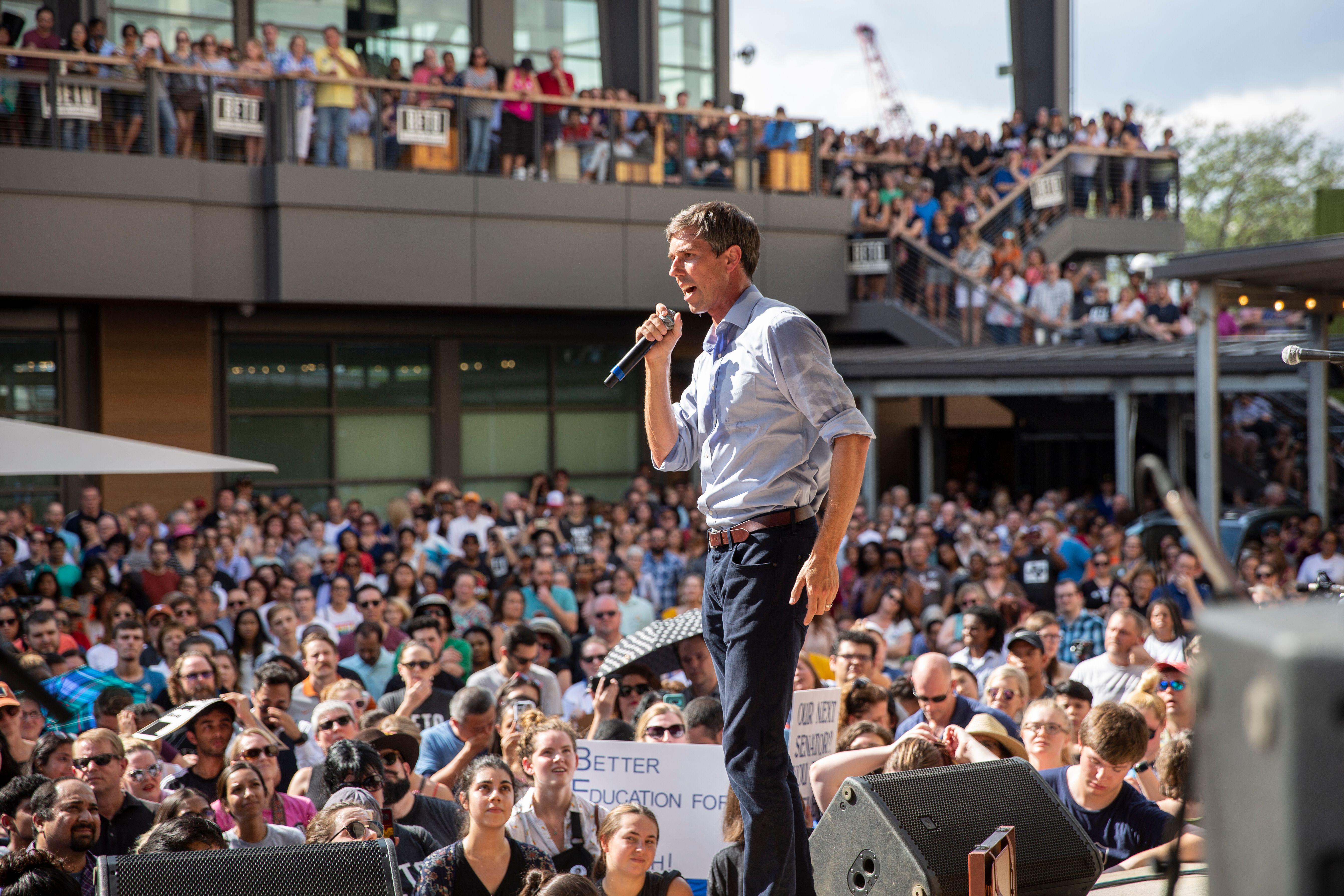 Beto O'Rourke speaks during a campaign rally.