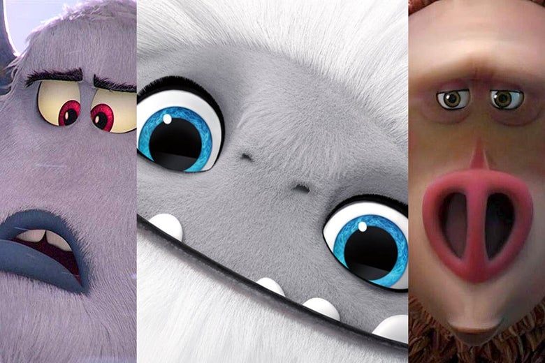 Triptych of Bigfoots in Smallfoot, Abominable, and Missing Link.