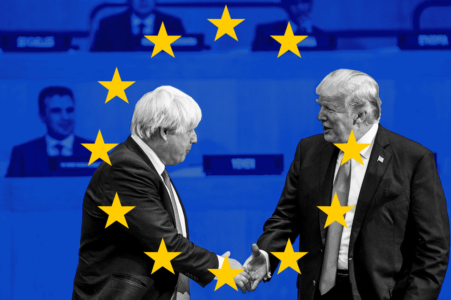 Boris Johnson and Donald Trump shaking hands.