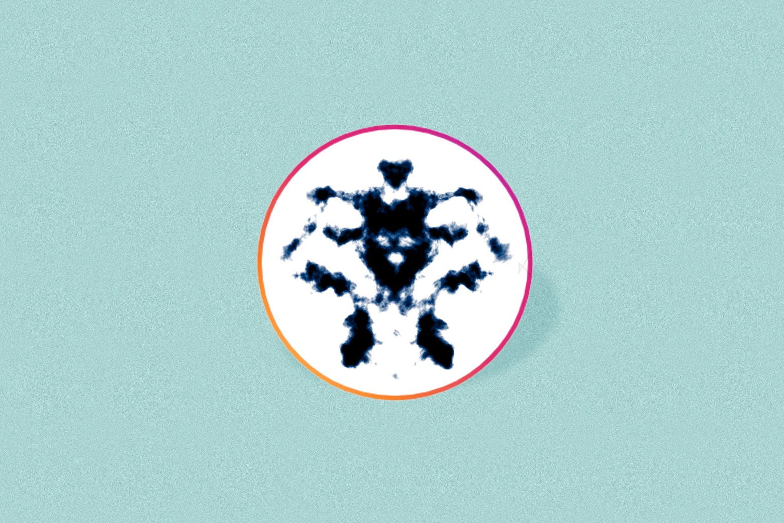 A Rorschach test is seen within a colorful circle.
