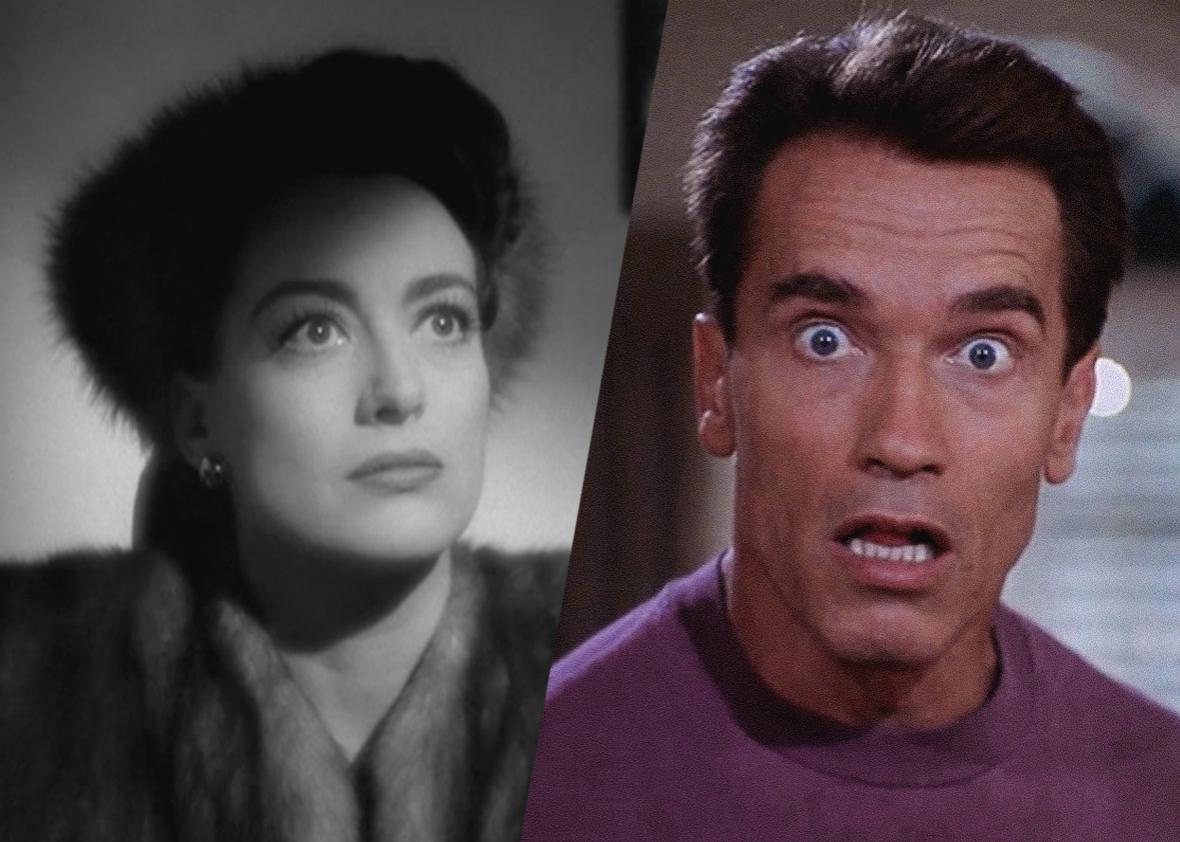 Joan Crawford from Mildred Pierce and Arnold Swarzenagger from Jingle All the Way.