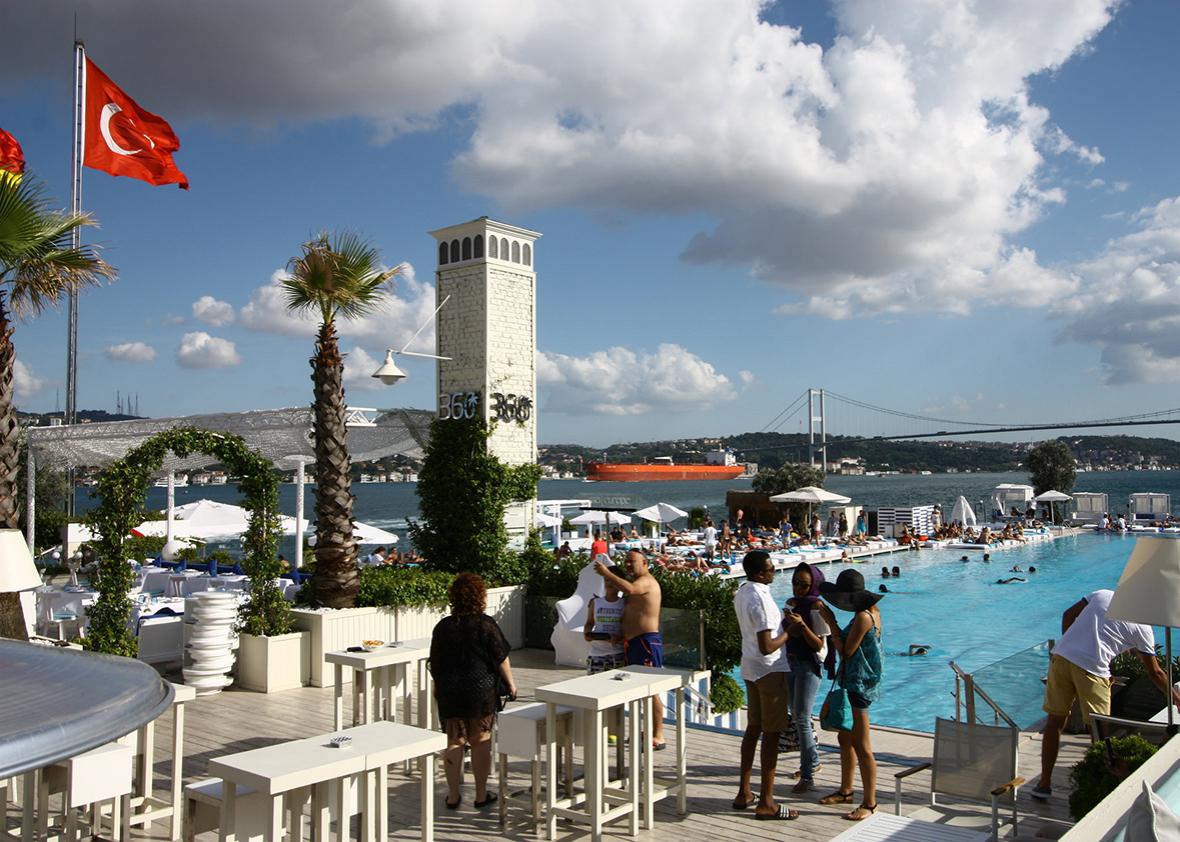 A club on an island in the middle of the Bosphorus.
