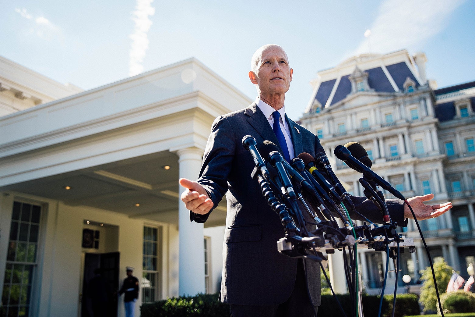 Florida Gov. Rick Scott speaks to reporters following his meeting with President Donald Trump at the White House on Sept. 29.
