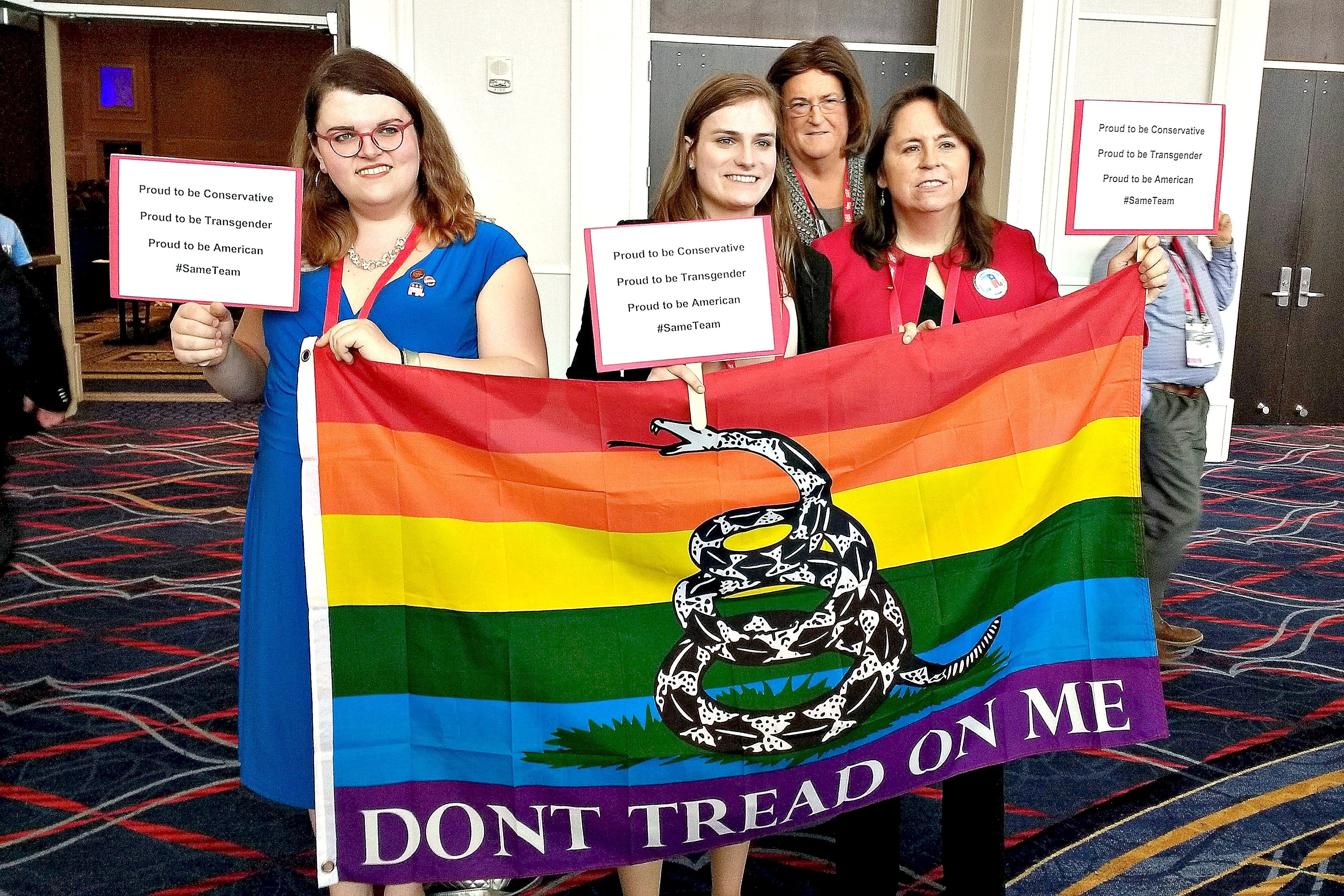 Jennifer Williams of Trenton, New Jersey (pictured far right, above) was with a small group of transgender CPAC attendees