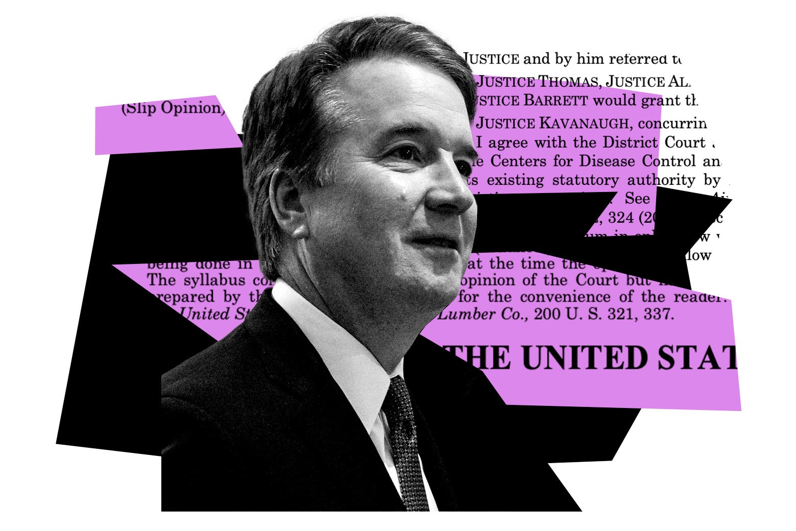 Kavanaugh's face super-imposed on a SCOTUS opinion.