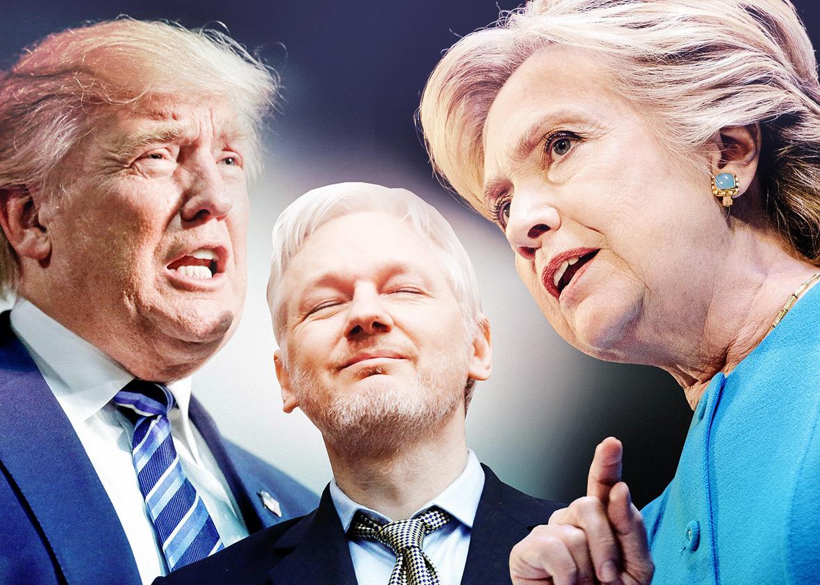 Donald Trump, Julian Assange, Hillary Clinton.