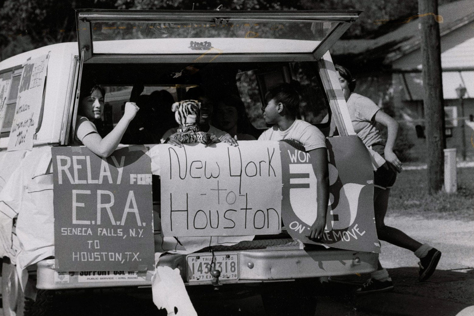 Women embark on the “Relay for ERA” from Seneca Falls, New York (site of the first women’s rights convention), to Houston (site of the National Women’s Conference) in 1977.