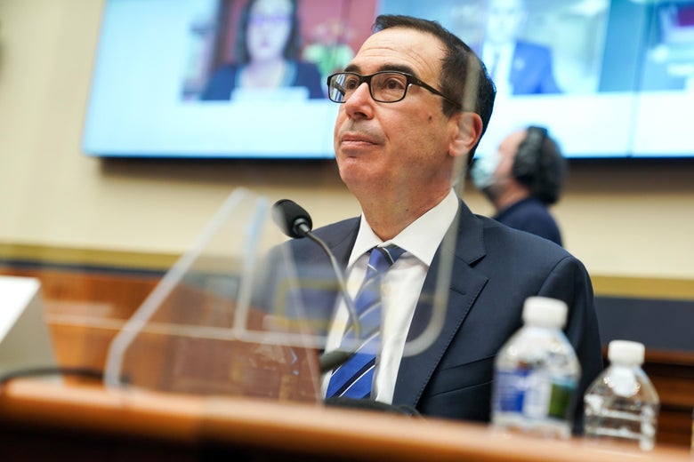 US Treasury Secretary Steven Mnuchin listens to a question during a House Financial Services Committee hearing on "Oversight of the Treasury Department's and Federal Reserve's Pandemic Response" in the Rayburn House Office Building in Washington, DC, on December 2, 2020. (Photo by Greg Nash / POOL / AFP) (Photo by GREG NASH/POOL/AFP via Getty Images)