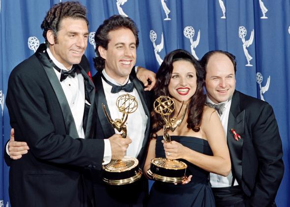 The stars of Seinfeld in 1993 after winning the Emmy for Outstanding Comedy Series.