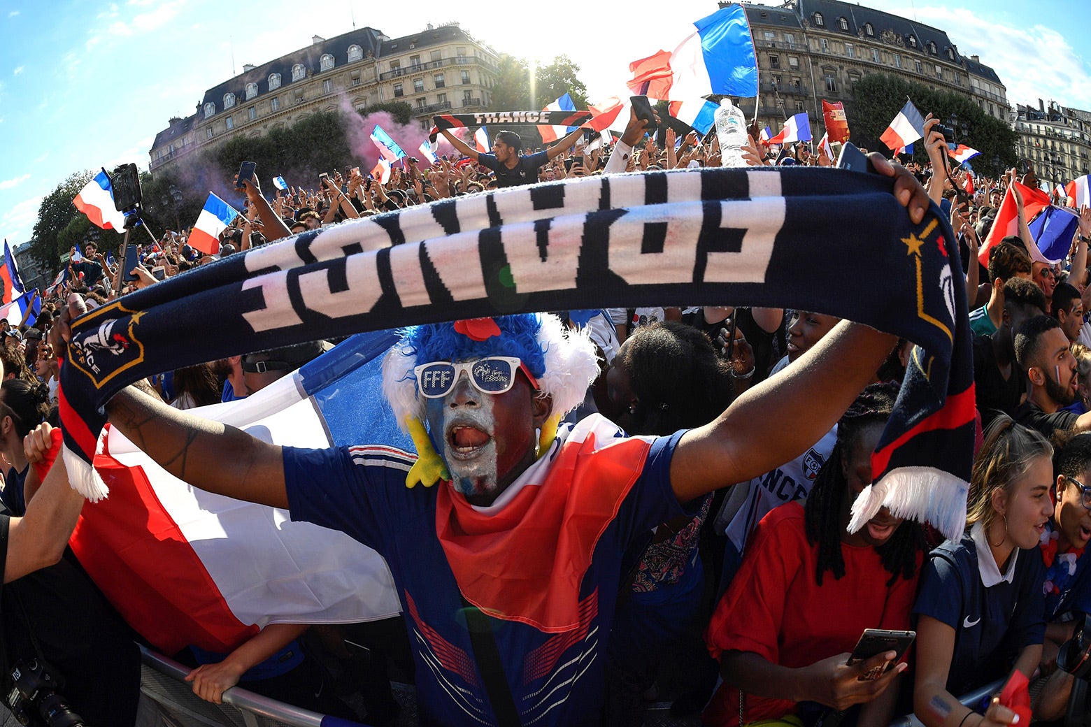 French football supporters in Paris watching the World Cup.