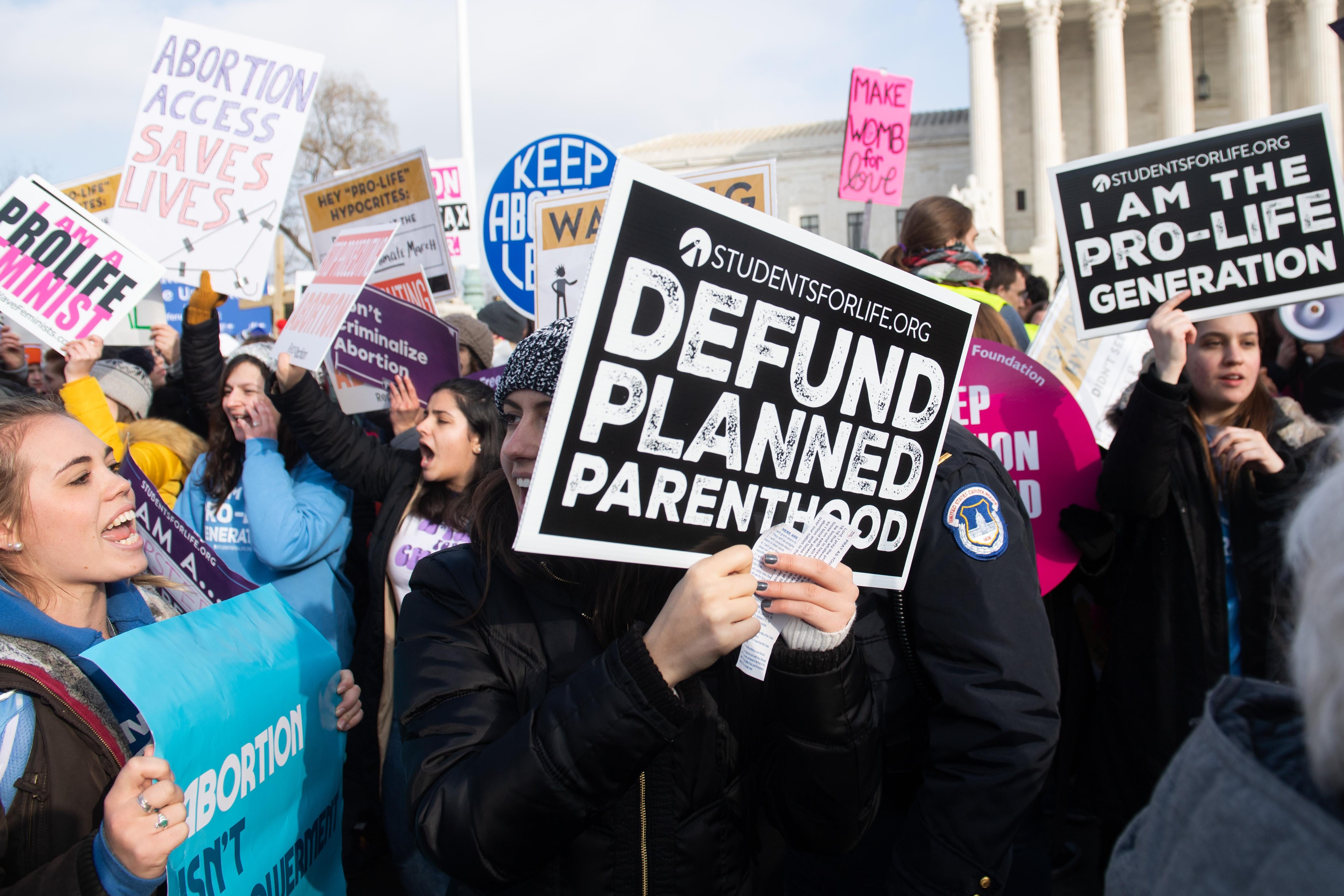 Anti-abortion activists participate in the March for Life, an annual event to mark the anniversary of Roe v. Wade, outside the U.S. Supreme Court in Washington, D.C., on Jan. 18.