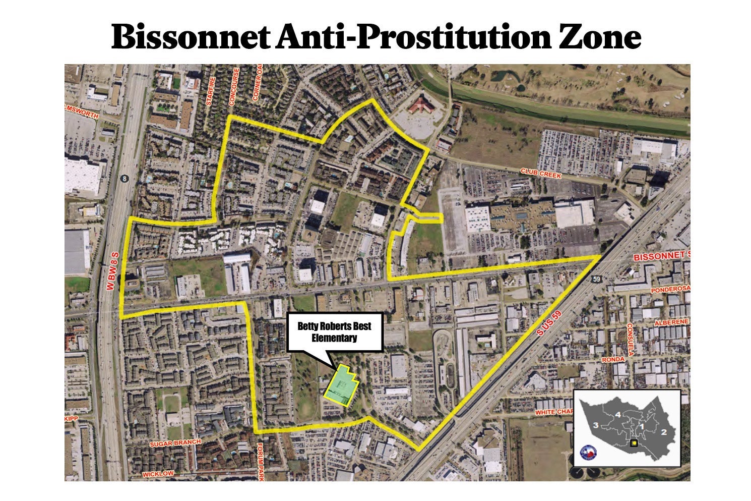 Map of the Bissonnet anti-prostitution zone.