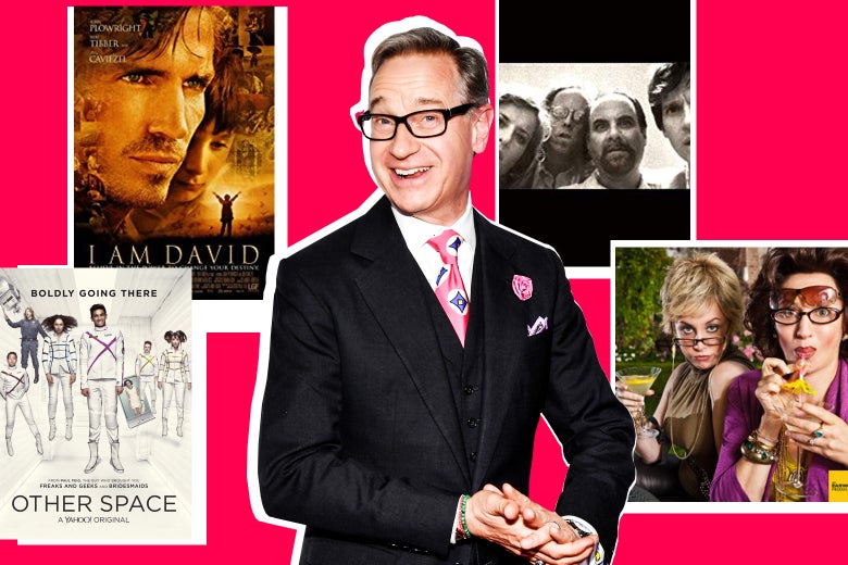 Photo illustration: Paul Feig and posters and stills from various Feig projects, including Other Space and I Am David.